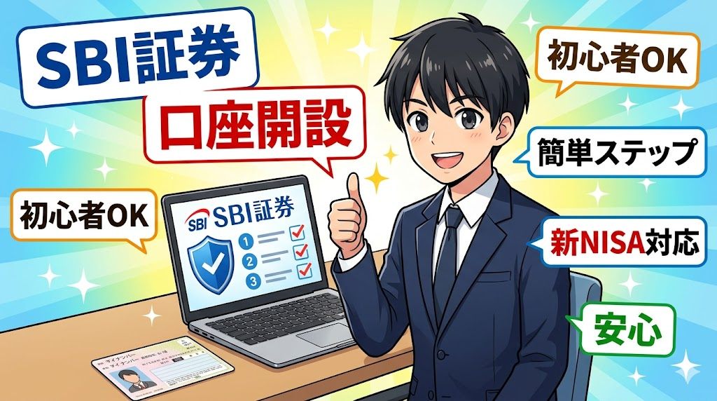 SBI証券で口座開設を完了したサラリーマンのイラスト