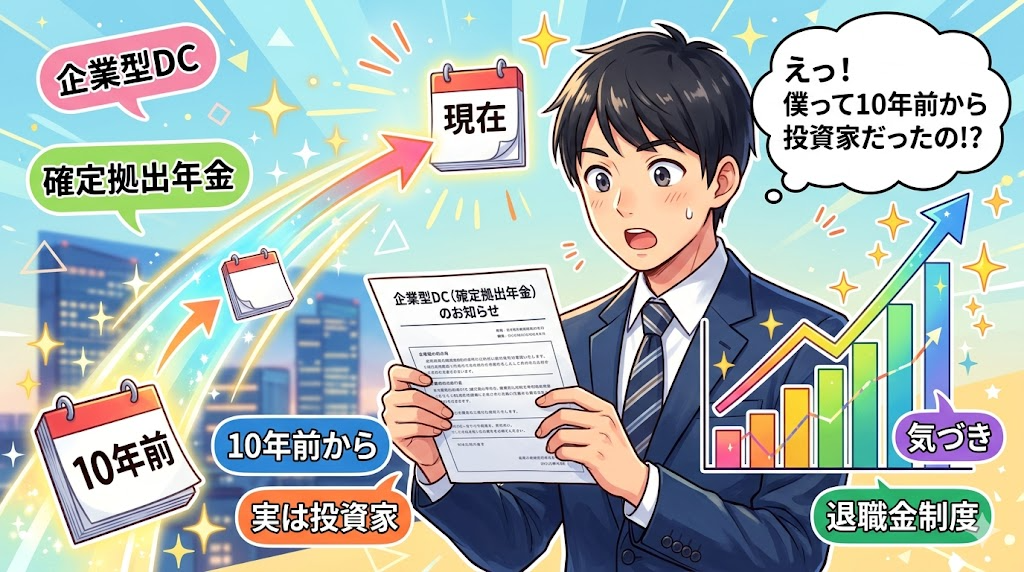 企業型DCで気づかぬうちに投資家だったサラリーマンのイラスト