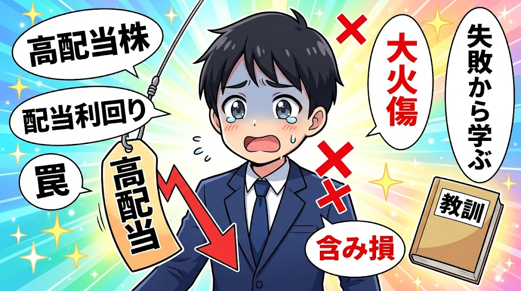 高配当株の罠にかかったサラリーマンのイラスト