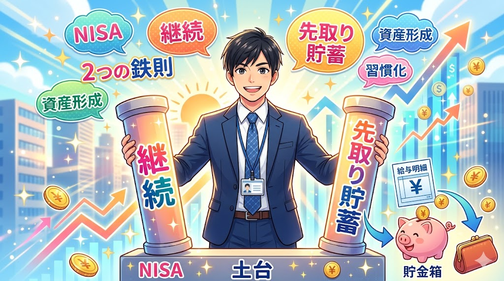 NISA 2つの鉄則を解説するサラリーマン