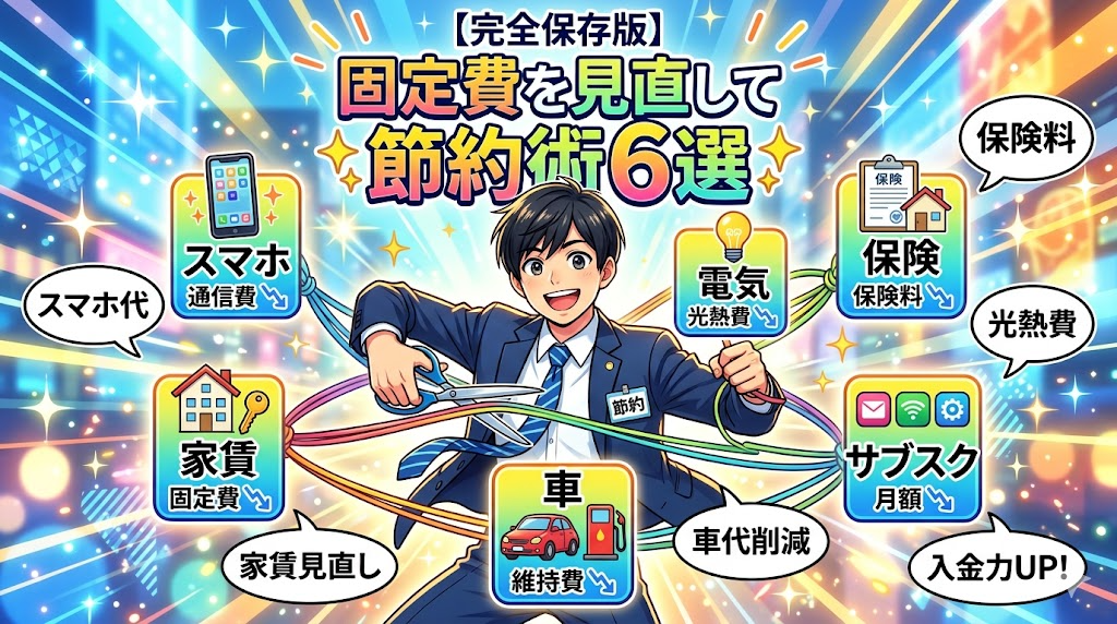 節約術6選を解説するサラリーマン